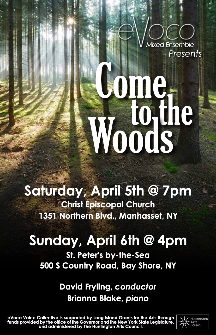 eVoco poster for April 2025: "Come To The Woods"